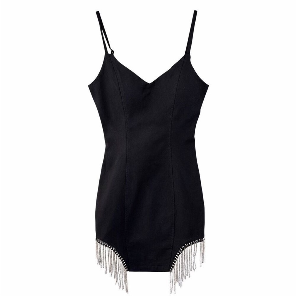Haute Monde Black Dress With Rhinestone Fringe NWT size Medium - Picture 3 of 7